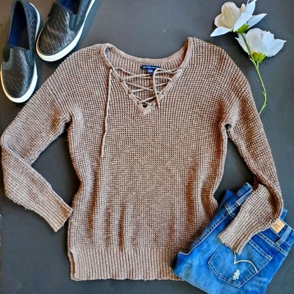 American Eagle Brown Open Knit Sweater - Picture 1 of 10